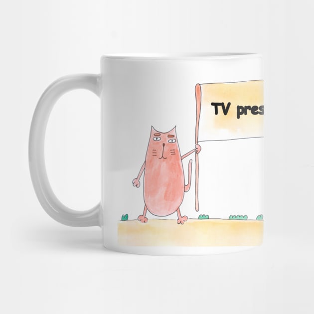 TV presenter. Profession, work, job. Cat shows a banner with the inscription. Watercolor illustration. A gift for a professional. by grafinya